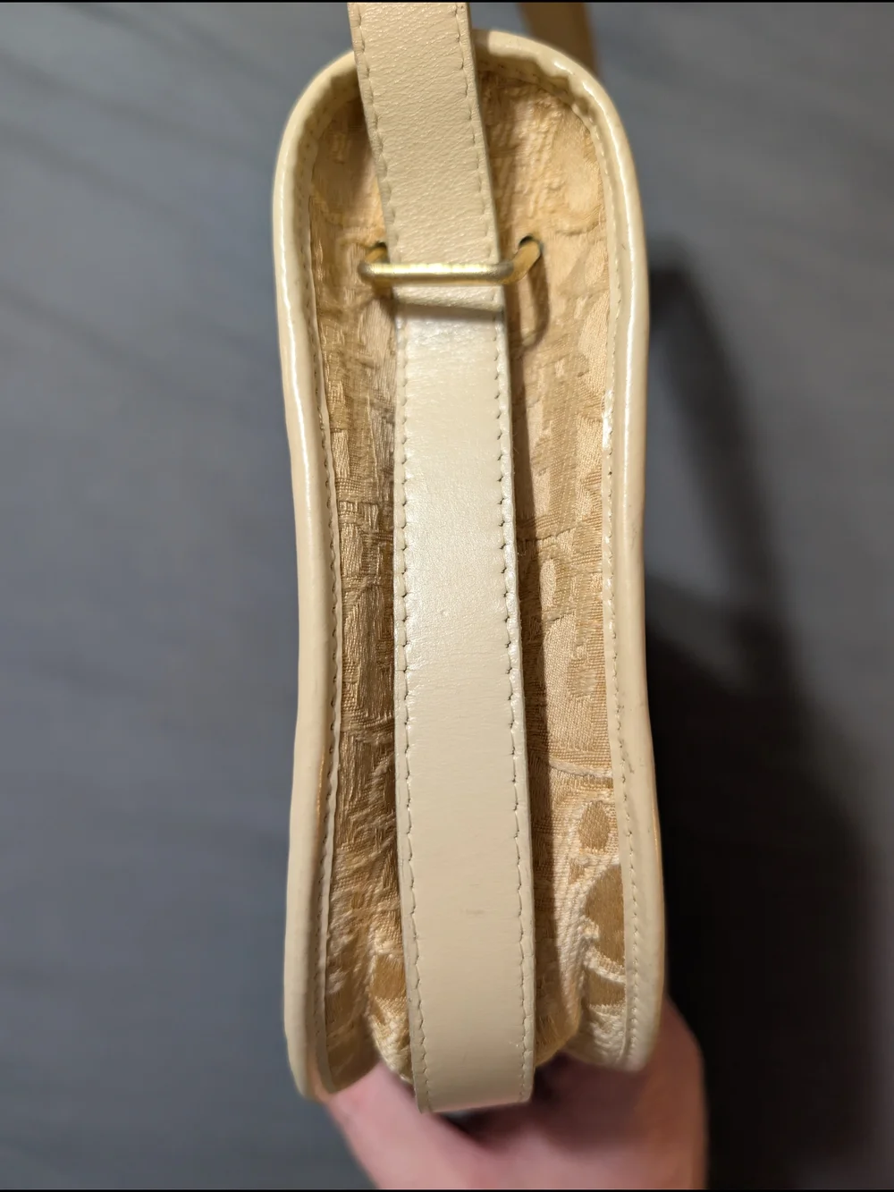 Vintage Christian Dior Trotter Oblique Beige Shoulder Bag Gold CD Logo France